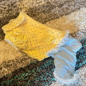 Yellow polka dot & Denim dog jumpsuit with lace